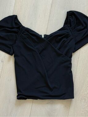 Express Black Puff Sleeve V-Neck Women's Top